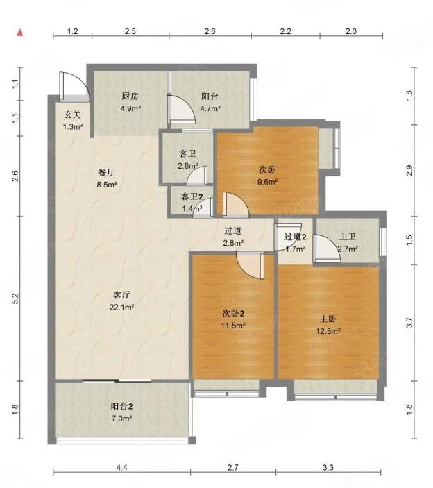 桂林国学府3室2厅2卫121㎡南北126万