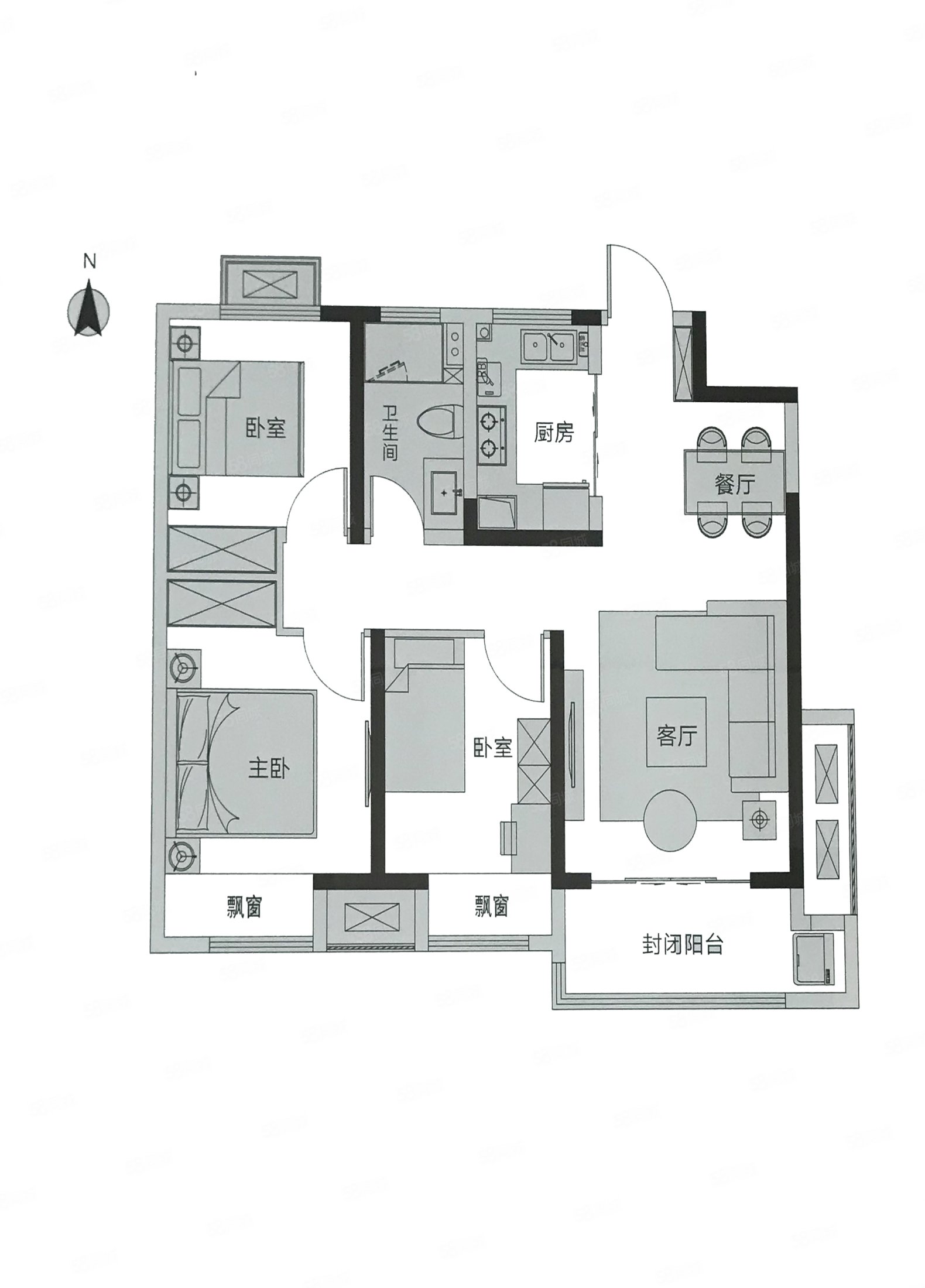 绿都青云叙3室2厅1卫95㎡南北138万