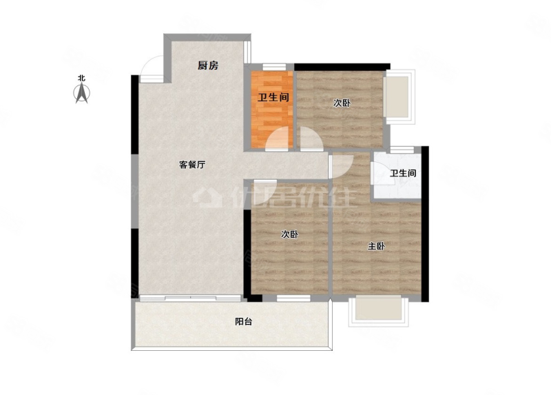 岭上国际3室2厅2卫91.43㎡南65万