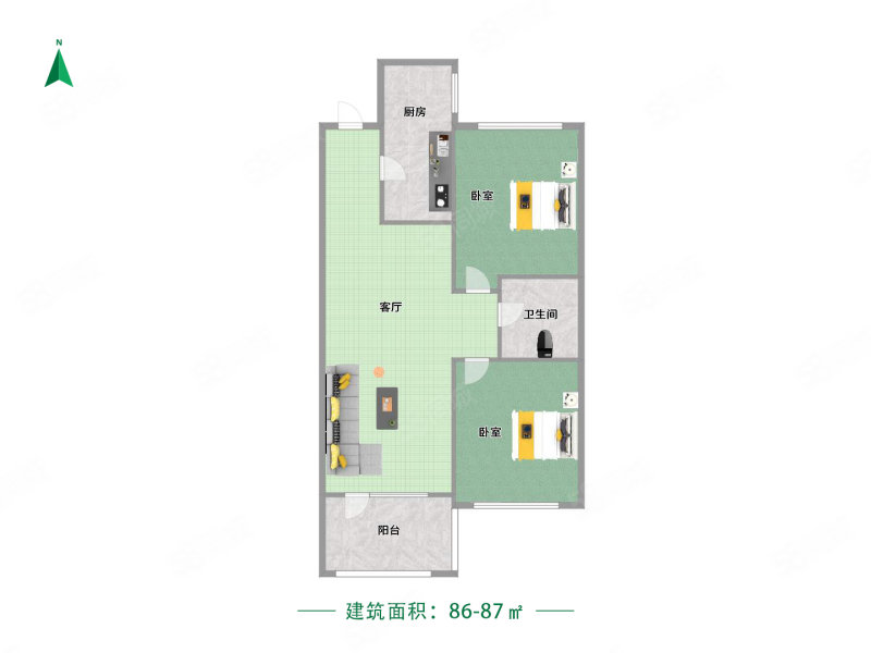 华润二十四城2室2厅1卫86.09㎡南北115万