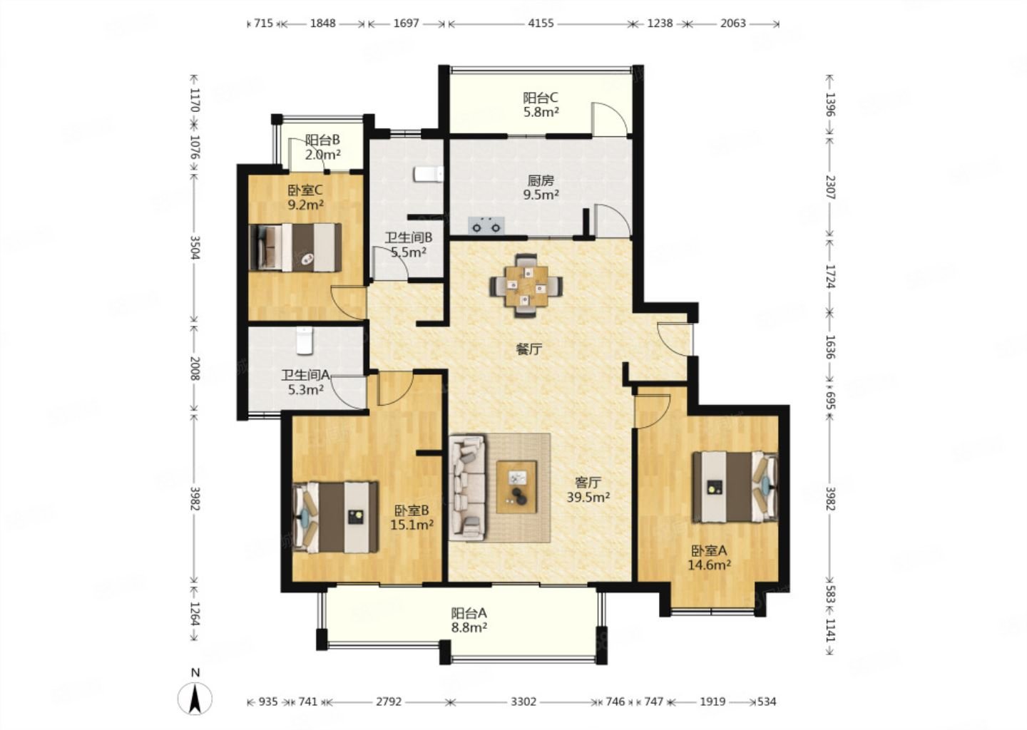 和风雅致3室2厅2卫146㎡南1199万
