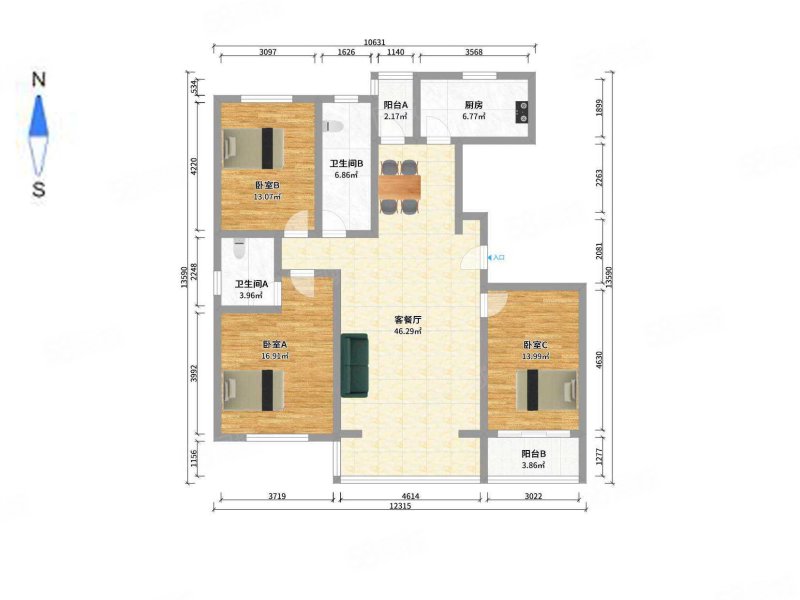 幸福e家富康园(五期七区)3室2厅2卫138㎡南北430万