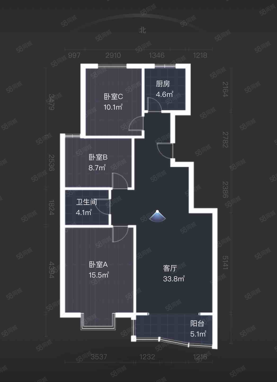 国贸新天地3室2厅1卫106.79㎡南北105万