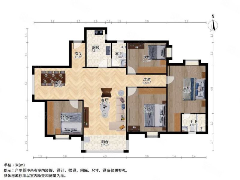 龙韵花园4室2厅2卫183㎡南北115万