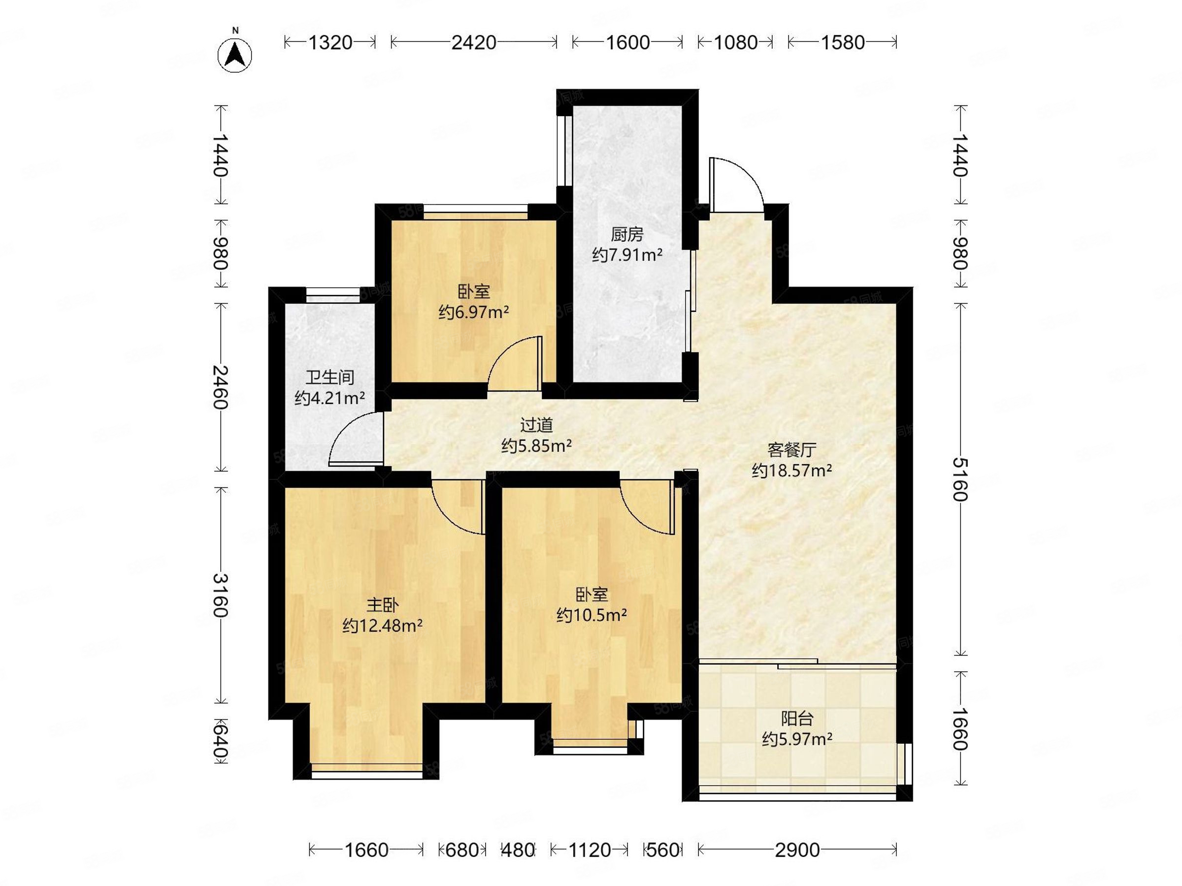 招商花园城3室2厅1卫88㎡西118万