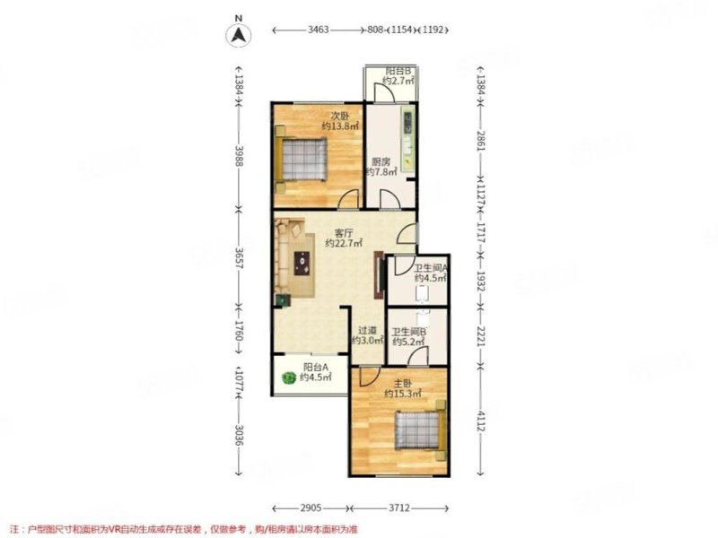 望泉家园2室1厅1卫95.48㎡南北220万