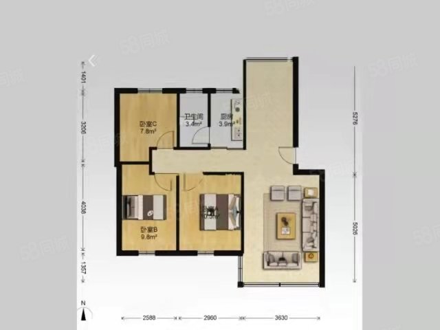 商业大道小区3室2厅1卫71㎡南北69万