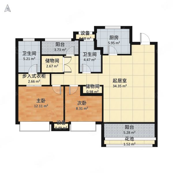 悦来花园小区3室2厅2卫93㎡南北44万