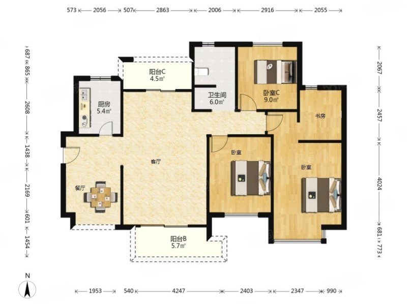 临滨苑3室2厅2卫125.26㎡南北220万