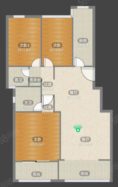 俊发城B区观澜郡3室2厅2卫112.53㎡南北95万