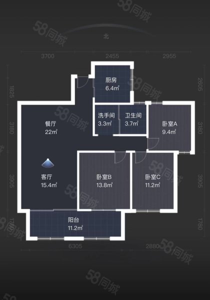 御景国际3室2厅1卫125㎡南北95万