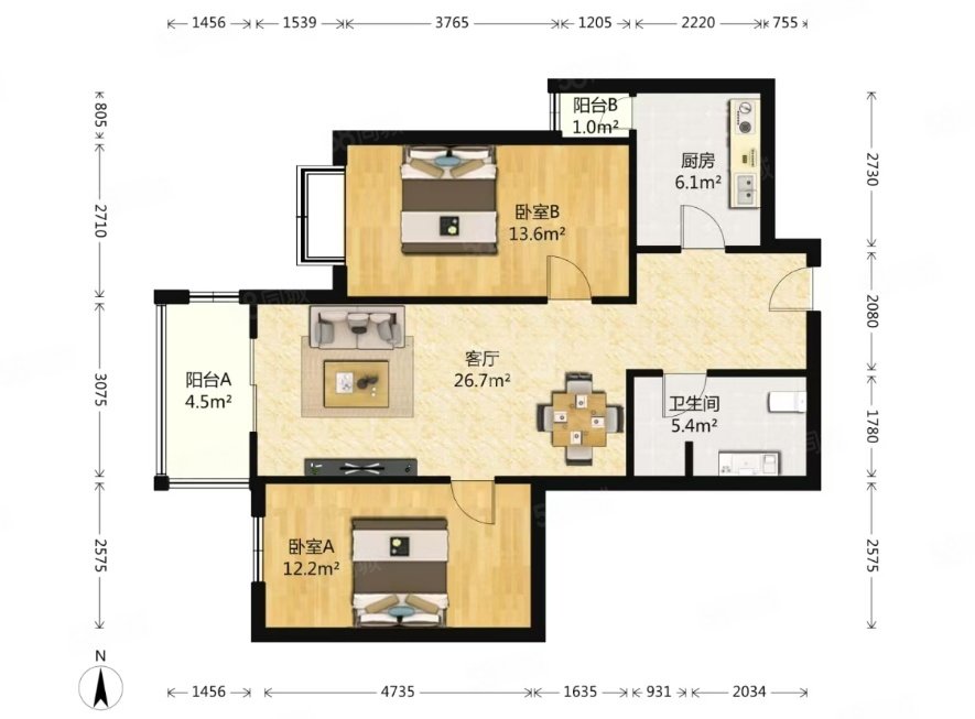 新紀(jì)家園2室2廳1衛(wèi)89.26㎡西南600萬
