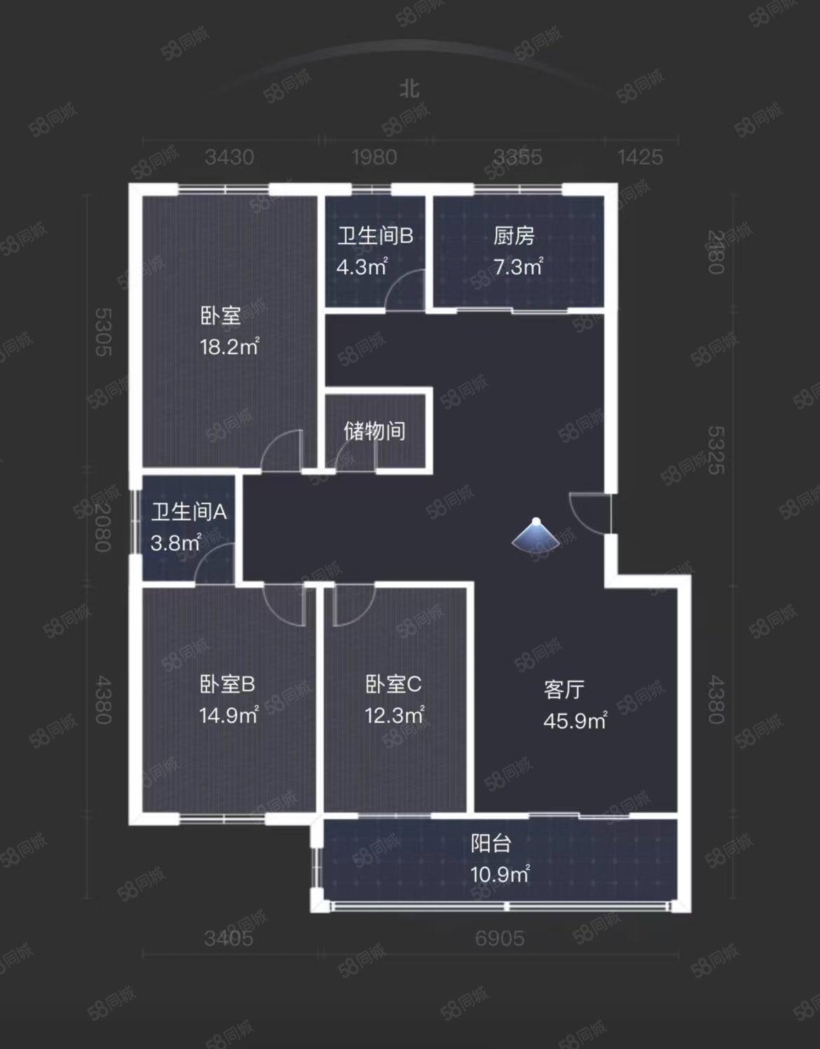 南刘庄小区(B区)3室2厅2卫142㎡南北96万