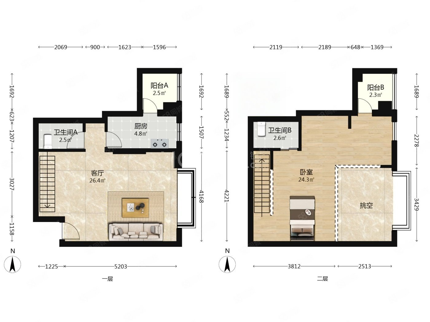 艾麗華麗舍服務(wù)公寓1室2廳2衛(wèi)61.07㎡東469萬(wàn)