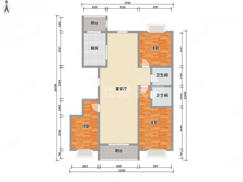 山水庭院3室2厅2卫148.64㎡南北112万