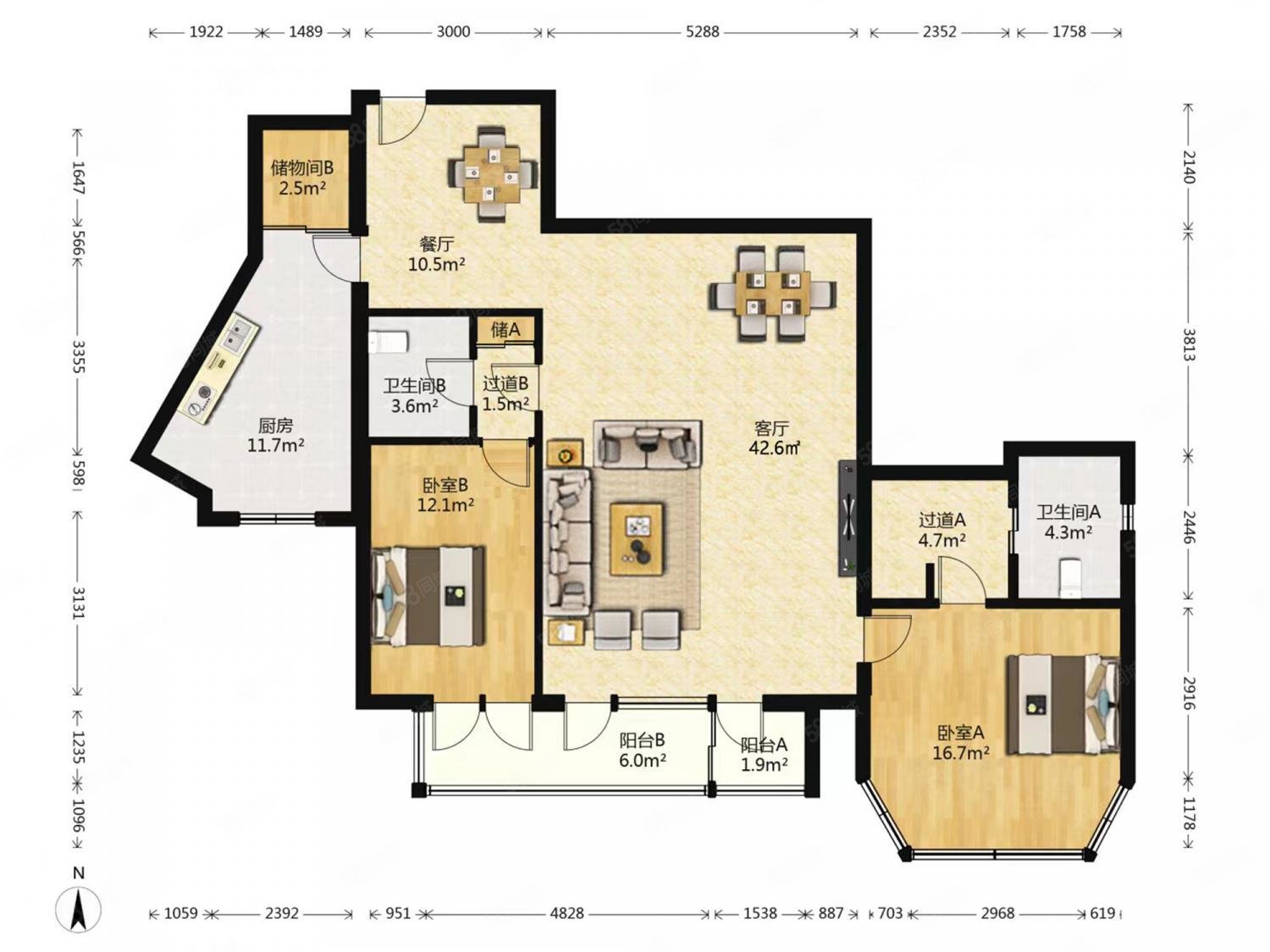 匯欣公寓2室2廳2衛(wèi)173.5㎡東南790萬
