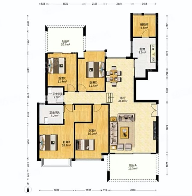 圣莫丽斯4室2厅2卫175.46㎡南北1500万