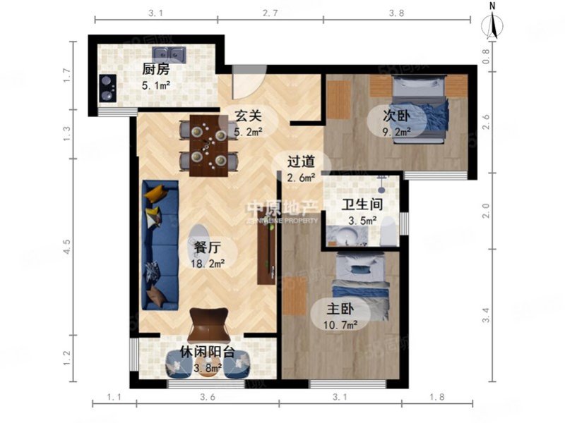 振业名邸2室1厅1卫93.91㎡南北170万