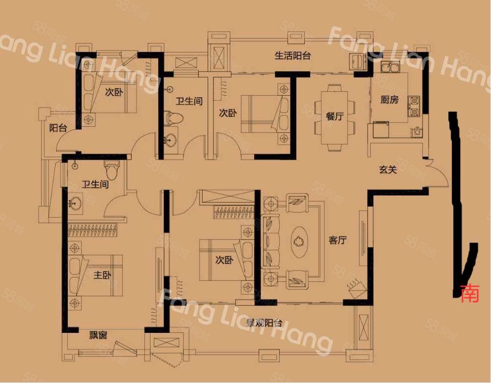 建业贰号城邦4室2厅2卫153.26㎡南129万