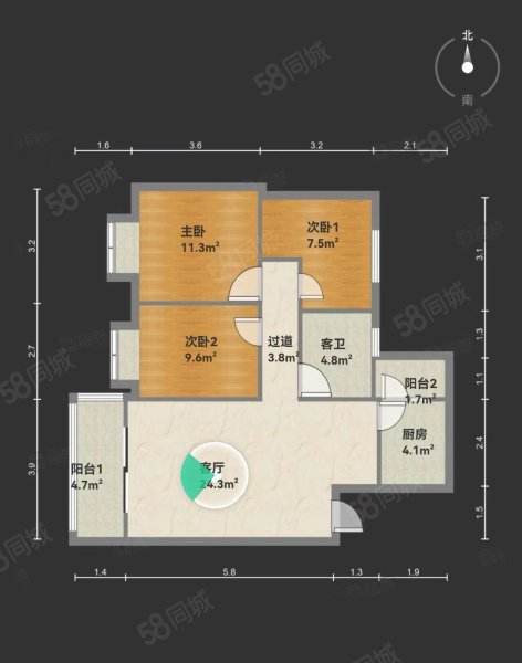 金石小区3室2厅1卫87㎡南北48万