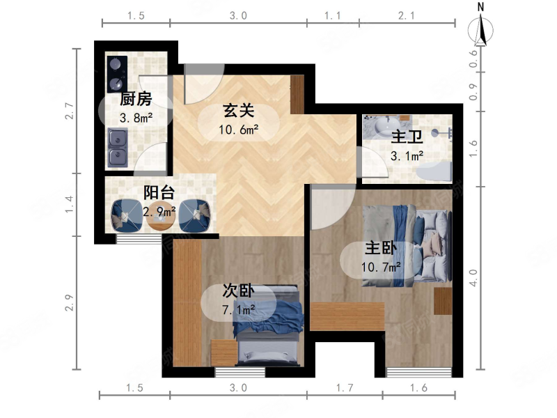 和苑国和园2室1厅1卫64㎡南北80万