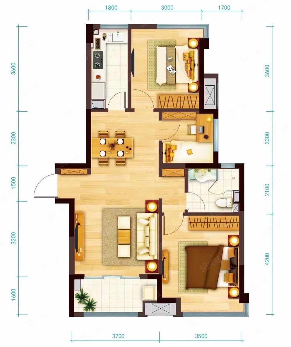 金侨城3室2厅2卫118㎡南北68.8万
