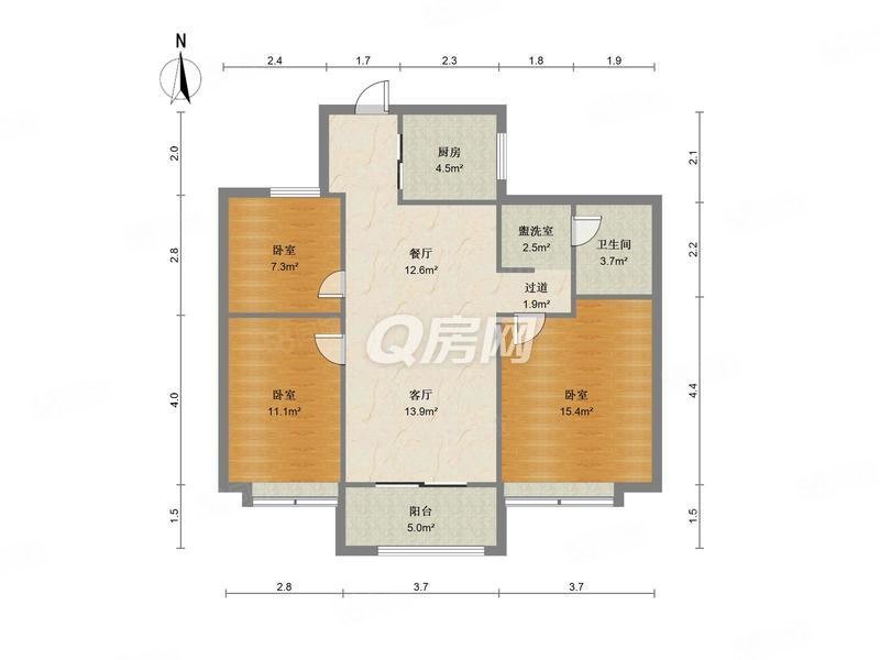 融创长江壹号3室2厅1卫98.71㎡南北215万