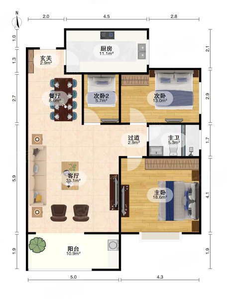 星港小镇3室2厅1卫93㎡南北73万