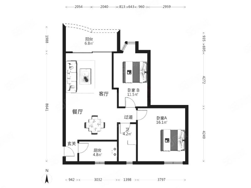 嘉仕花园西区2室2厅1卫86㎡北320万