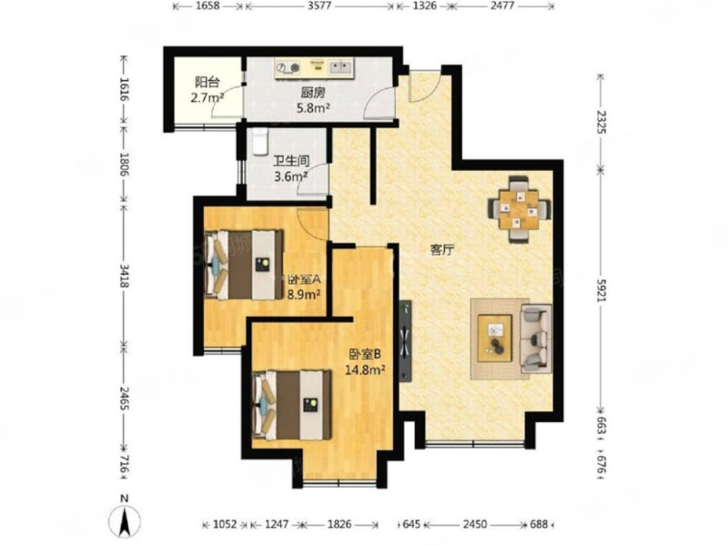 心灵家园2室1厅1卫85.71㎡南138万