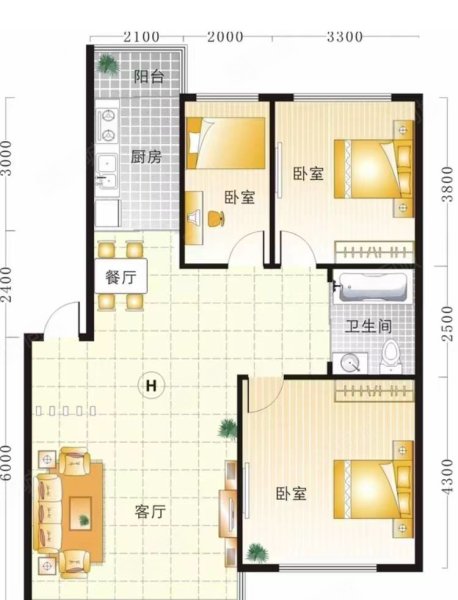 紫金玉澜3室2厅1卫88㎡南北108万