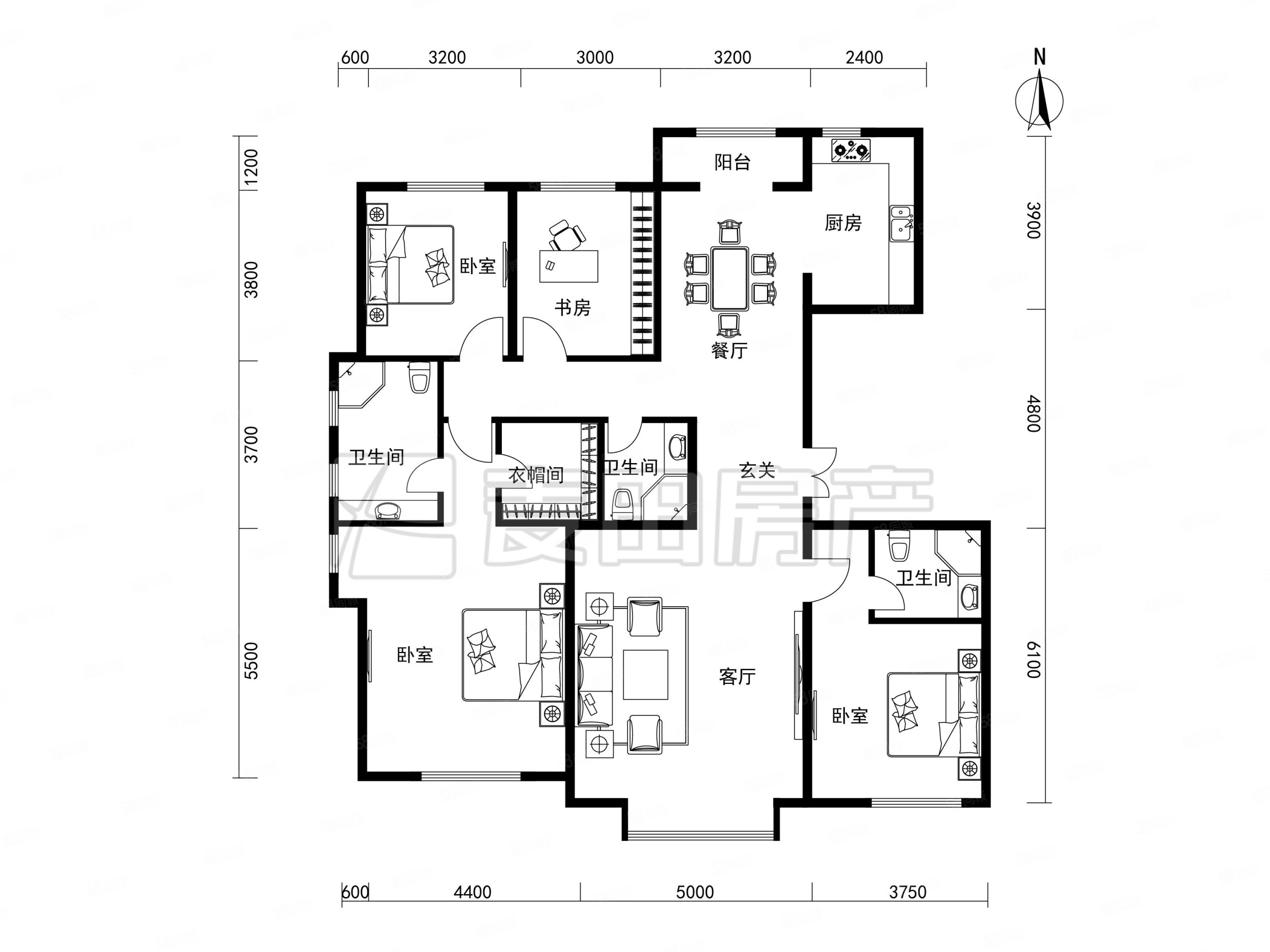 紫禁壹號院北院4室2廳3衛(wèi)188.99㎡南北1350萬