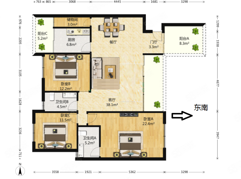 橄榄郡(新都)3室2厅2卫135.5㎡南北145万