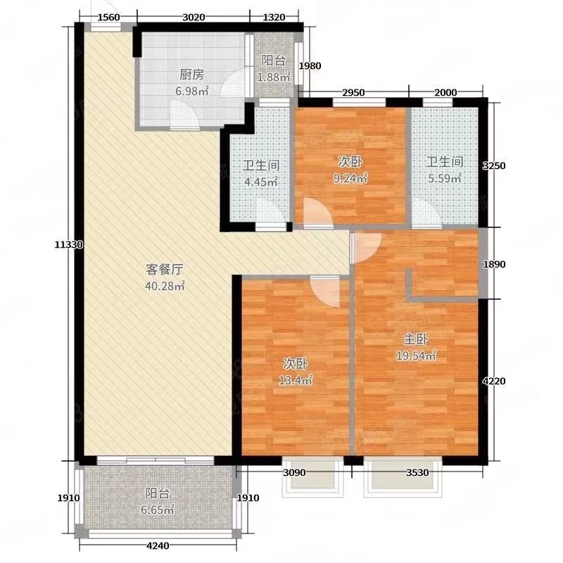 御湖城3室2厅2卫100.06㎡南80万