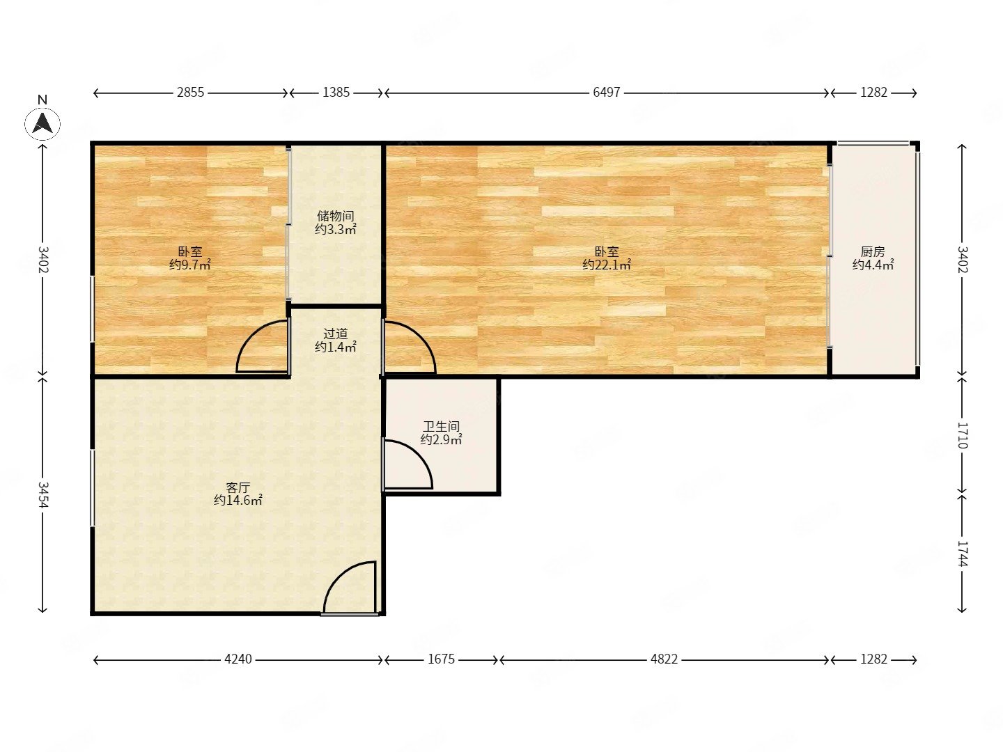七棵樹東大街小區(qū)2室1廳1衛(wèi)63.84㎡東西126萬