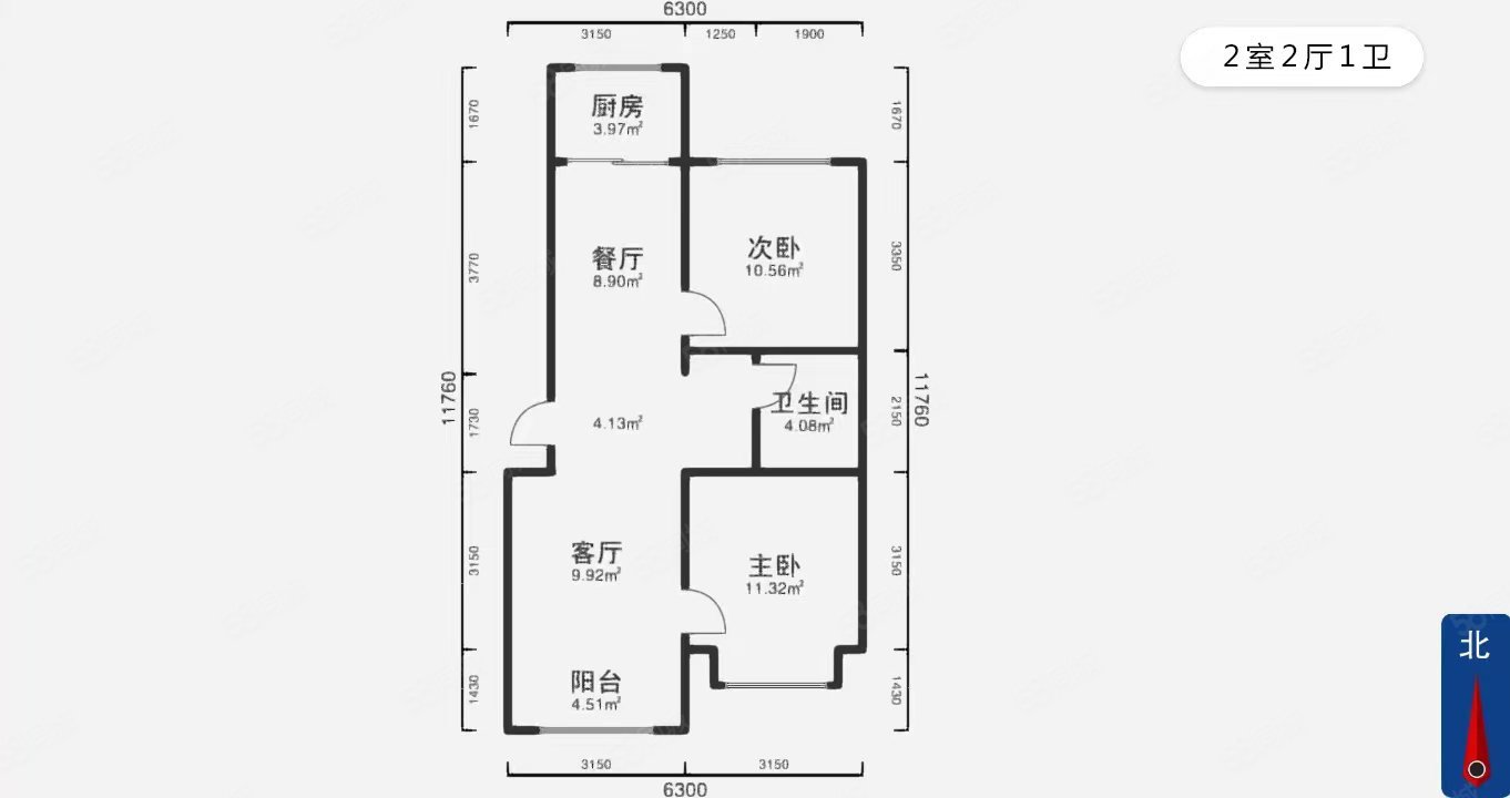 园林规划设计院家属院2室1厅1卫70.24㎡南北91万