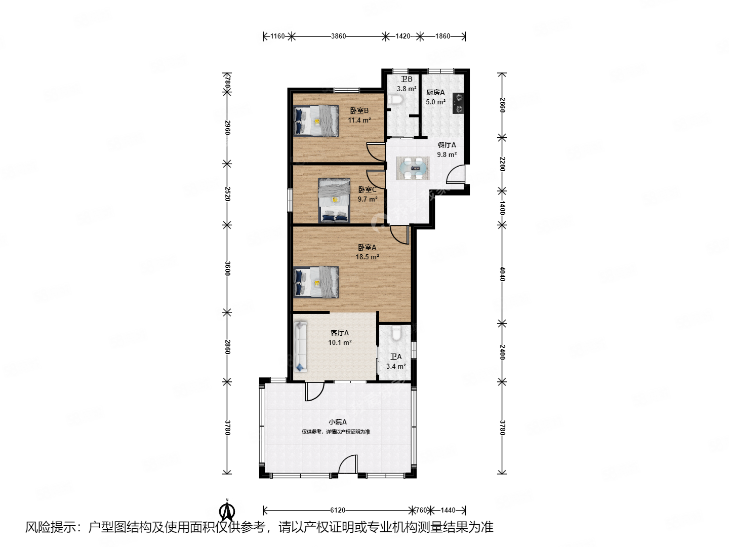 阜成路33號(hào)院3室2廳2衛(wèi)64.07㎡西南722萬(wàn)