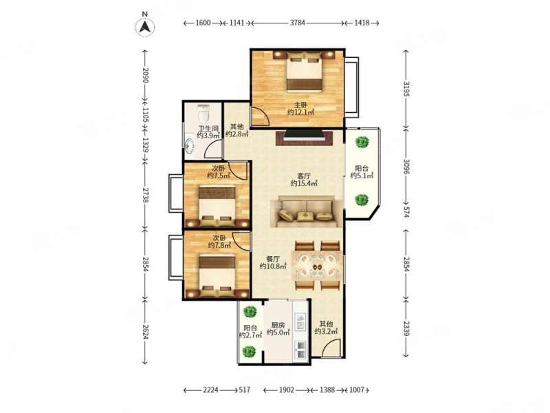 侨香村3室2厅2卫92㎡南北1000万