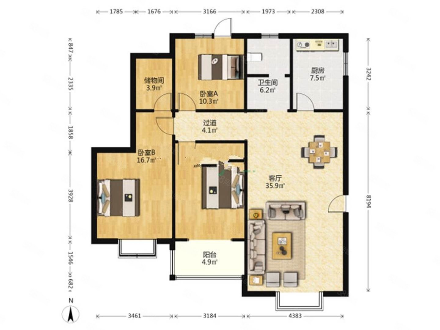 仟禧37度3室2厅2卫139.52㎡南北155万