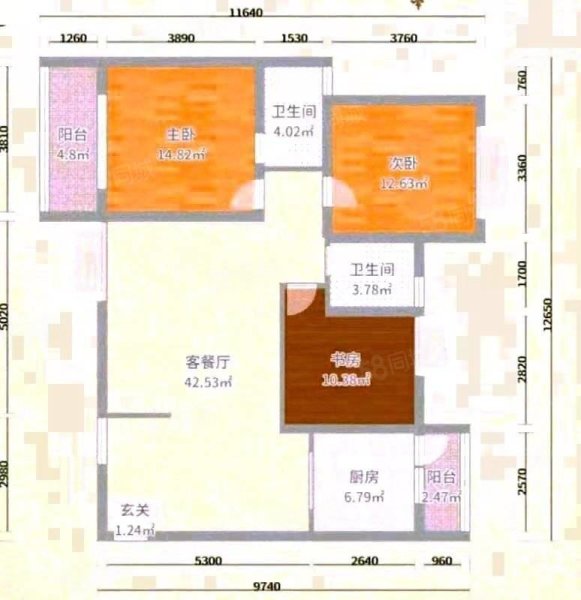 盛世锦华东江花园一期3室2厅2卫123㎡南北69.8万