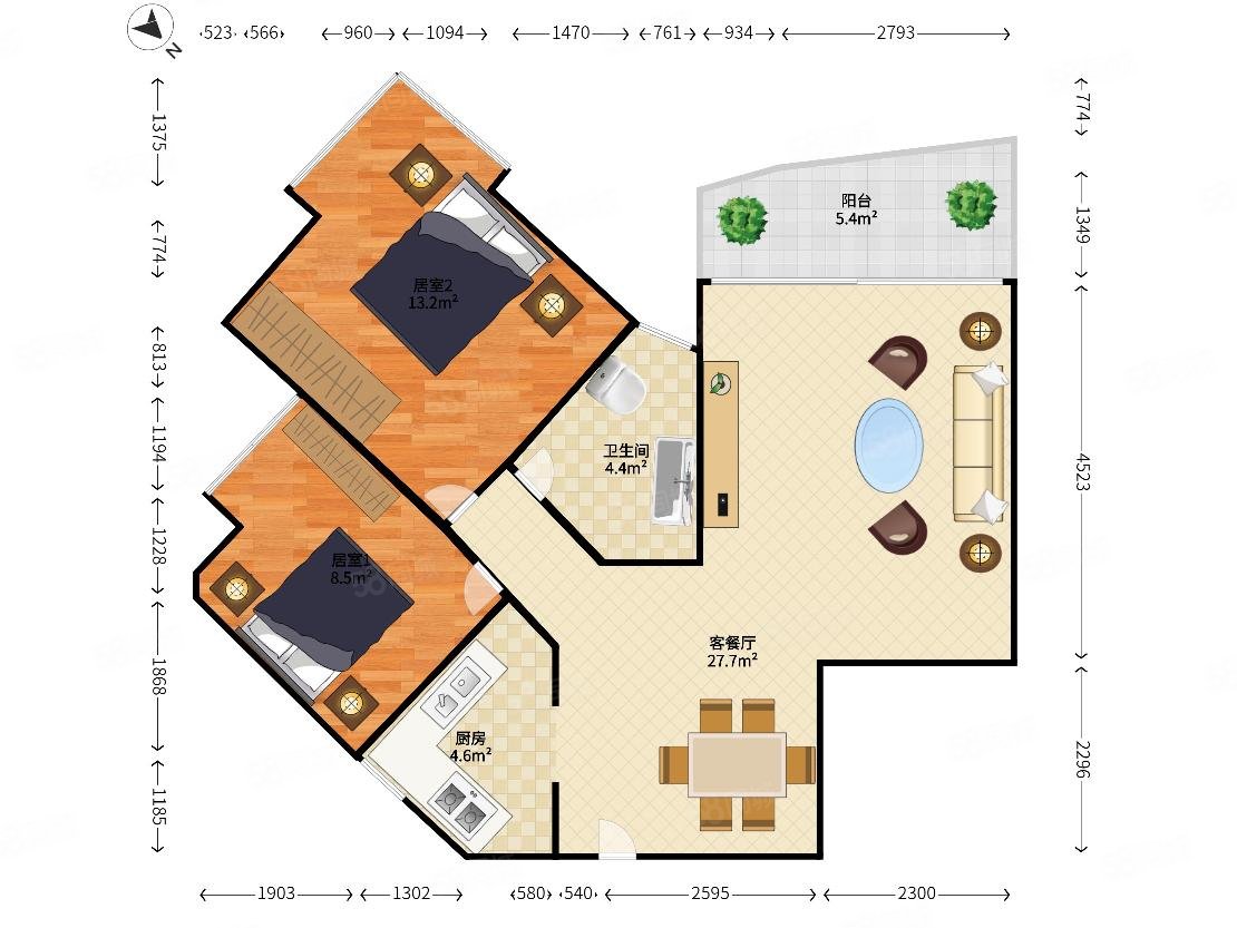广博星海华庭2室2厅1卫74.36㎡西南978万