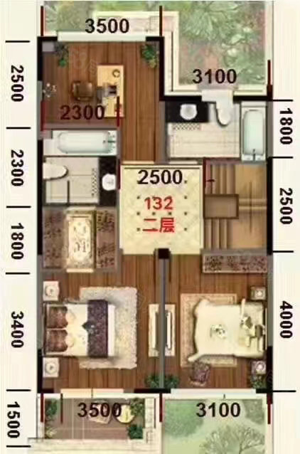 孔雀城(别墅)3室3厅2卫132㎡南北175万