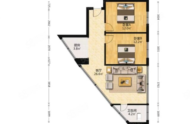 军安水晶公寓2室1厅88.31㎡75万二手房图片