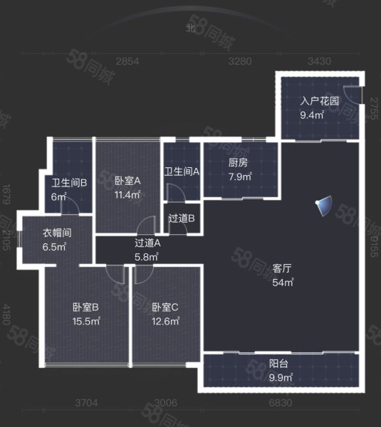 金地壹粤府3室2厅2卫184.09㎡南北1380万