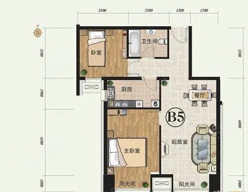 星河皓月2室2厅1卫86㎡南105万