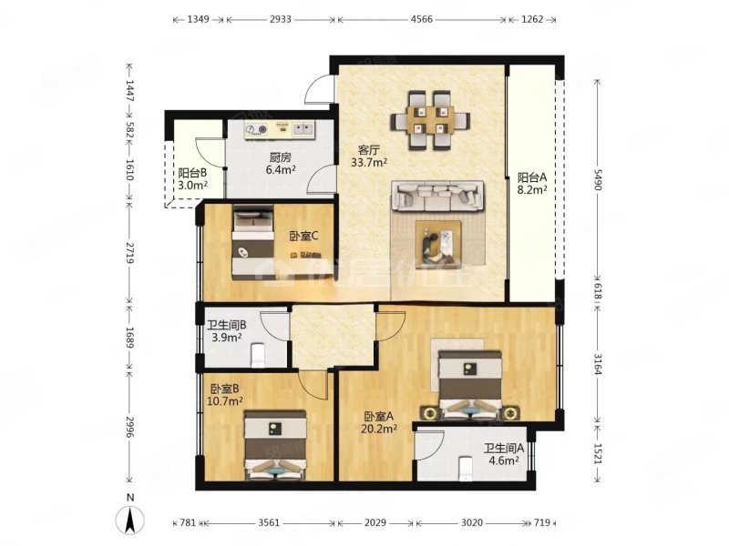 清鸥教育天地清鸥府3室2厅2卫120.87㎡西南65万