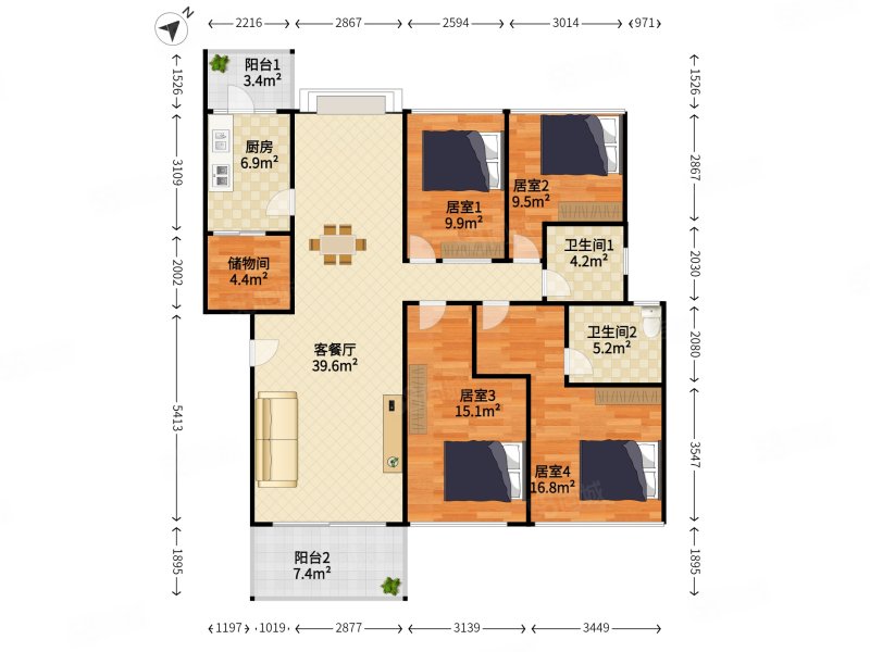 万科城市花园4室2厅2卫136㎡东南0万