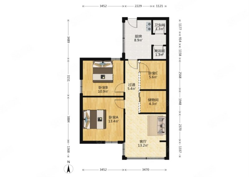 云泉新村4室1厅2卫77.34㎡东南222万