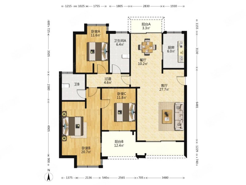 得力半岛花园(公寓住宅)3室2厅2卫136.1㎡南360万