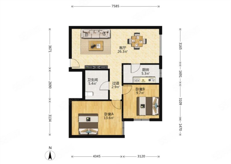 阳光嘉庭2室1厅1卫86.78㎡南110万